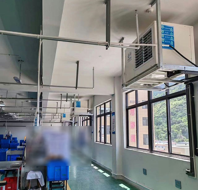 汽配廠整體降溫，使用蒸發冷省電空調-臥式軸流機組